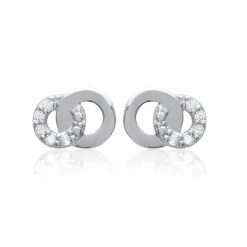 Maison de la Bijouterie Boucles d'oreille femme argent rhodié blanc serti griffe double cercle - Z4UZ5Z0 | Femme Boucles D'Oreilles
