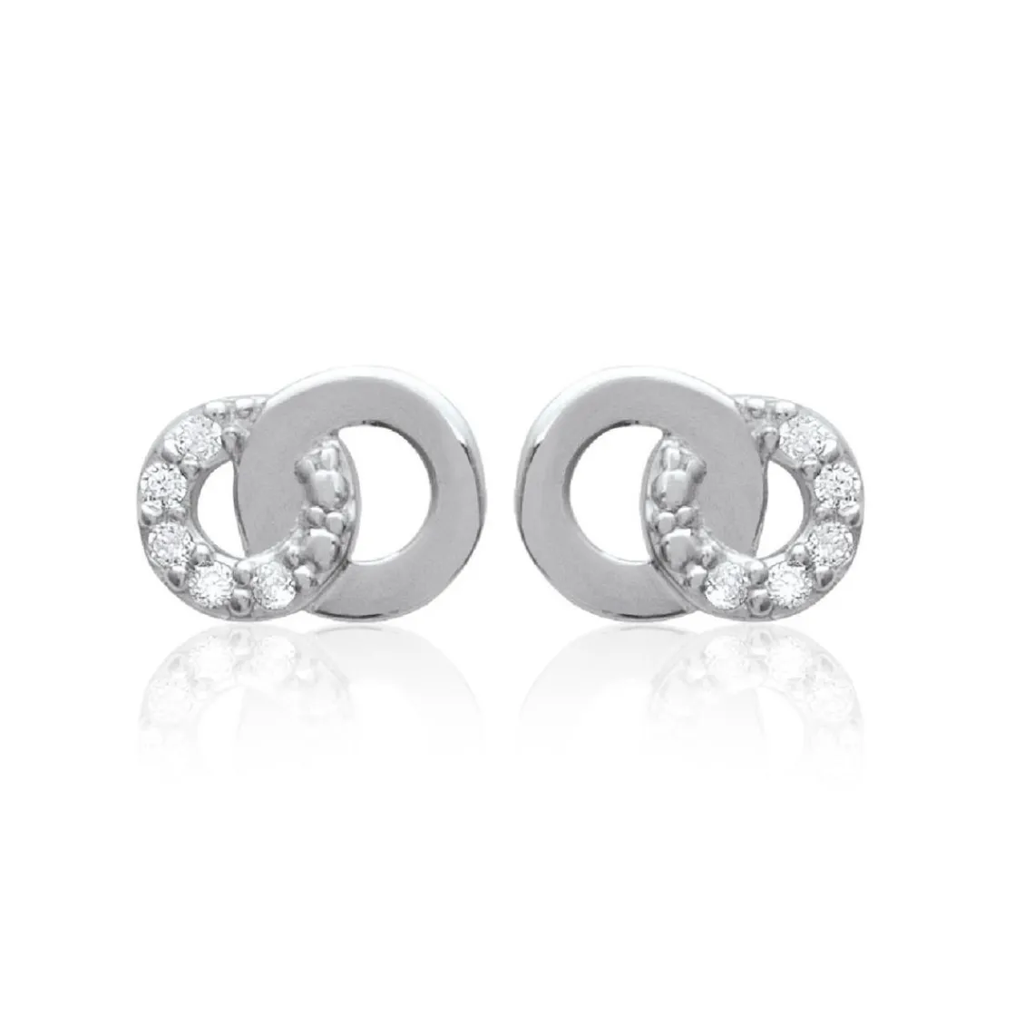 Maison de la Bijouterie Boucles d'oreille femme argent rhodié blanc serti griffe double cercle - Z4UZ5Z0 | Femme Boucles D'Oreilles