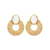 Maison de la Bijouterie Boucles d'oreille femme plaqué or pierre de lune serti griffe - Y56Z6Z0 | Femme Boucles D'Oreilles