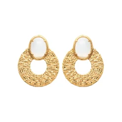 Maison de la Bijouterie Boucles d'oreille femme plaqué or pierre de lune serti griffe - Y56Z6Z0 | Femme Boucles D'Oreilles