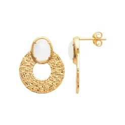Maison de la Bijouterie Boucles d'oreille femme plaqué or pierre de lune serti griffe - Y56Z6Z0 | Femme Boucles D'Oreilles