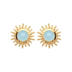 Maison de la Bijouterie Boucles d'oreille femme plaqué or agate bleue serti clos - Y56YZ60 | Femme Boucles D'Oreilles