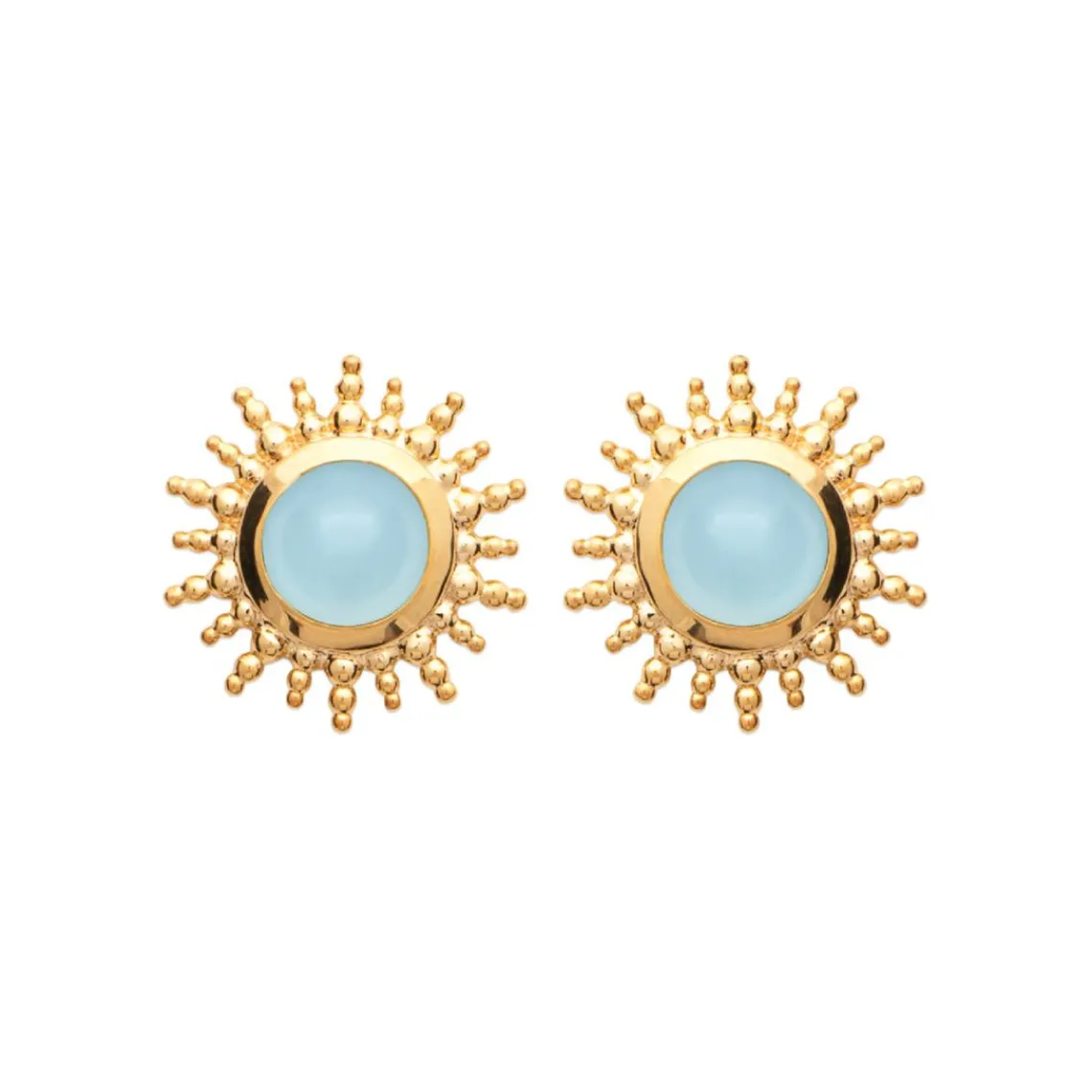 Maison de la Bijouterie Boucles d'oreille femme plaqué or agate bleue serti clos - Y56YZ60 | Femme Boucles D'Oreilles