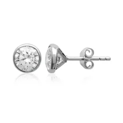 Maison de la Bijouterie Boucles d'oreille mixte argent rhodié serti clos classique - Z5ZZ5Z06 | Femme Boucles D'Oreilles