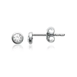 Maison de la Bijouterie Boucles d'oreille Puce mixte argent rhodié serti clos classique - Z5ZZ5Z03 | Femme Boucles D'Oreilles