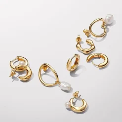 Pandora Boucles d’Oreilles Cercle Organique et Perle de Culture Baroque | Femme Boucles D'Oreilles