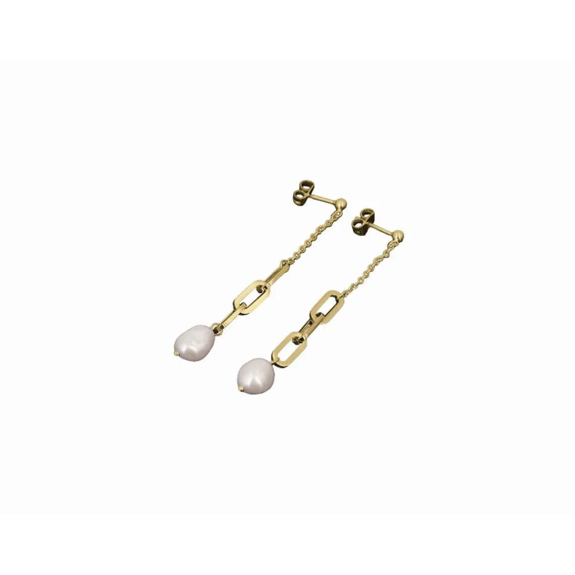 Clyda Bijoux Boucles D'Oreilles Charme Acier Doré Perle D'Eau Douce Et Chaine | Femme Boucles D'Oreilles