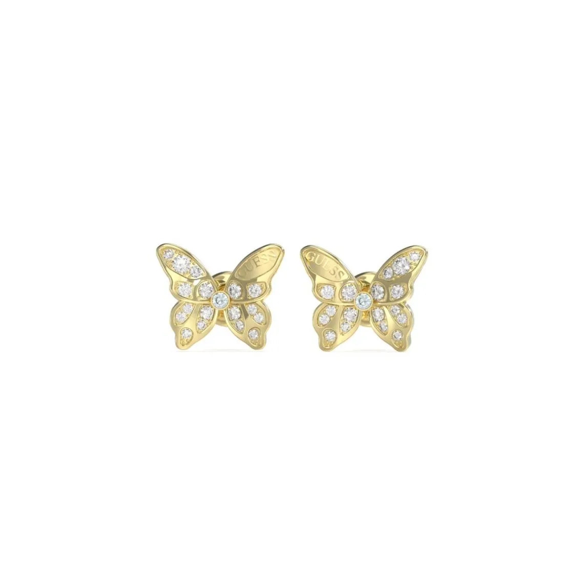 Guess Bijoux Boucles D'Oreilles Chrysalis Acier Doré Puces Papillon Pavé De Zircons Cubiques | Femme Boucles D'Oreilles