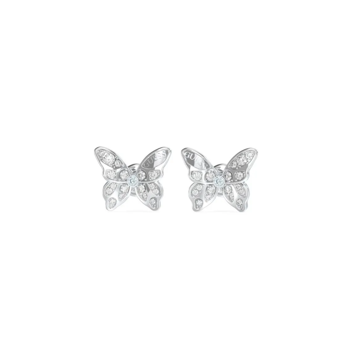 Guess Bijoux Boucles D'Oreilles Chrysalis Acier Rhodié Puces Papillon Pavé De Zircons Cubiques | Femme Boucles D'Oreilles