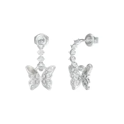 Guess Bijoux Boucles D'Oreilles Chrysalis Acier Rhodié Pendantes Et Papillon Pavé De Zircons Cubiques | Femme Boucles D'Oreilles