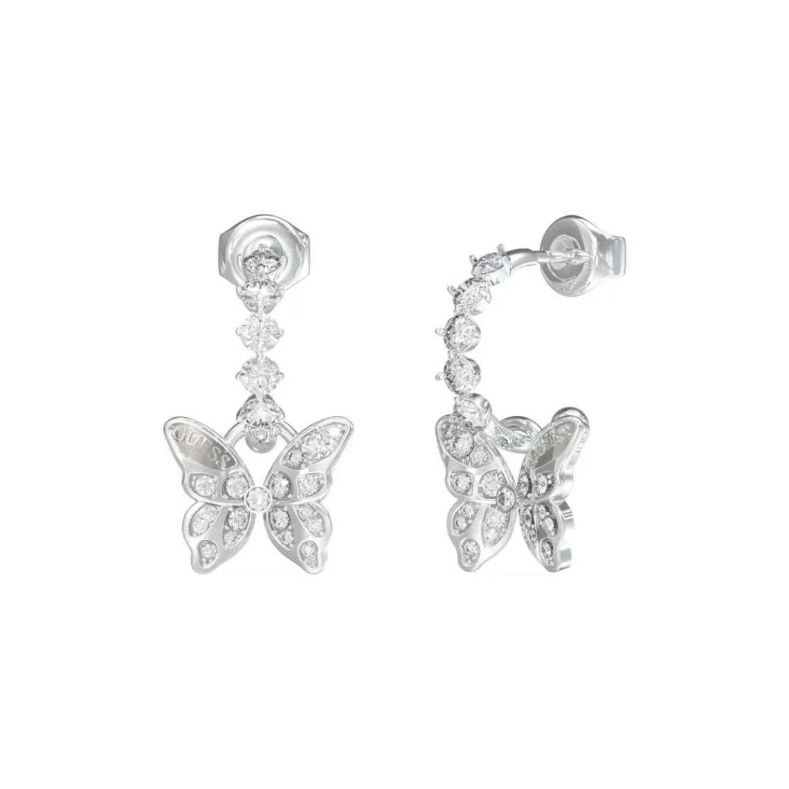 Guess Bijoux Boucles D'Oreilles Chrysalis Acier Rhodié Pendantes Et Papillon Pavé De Zircons Cubiques | Femme Boucles D'Oreilles