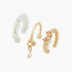 Balaboosté Boucles d'Oreilles Femme Set De 4 Cuffs D' Oreilles Avec Perle - 3502456532397 Métal Doré | Femme Boucles D'Oreilles