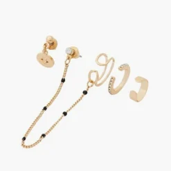 Balaboosté Boucles D'oreilles Femme Cuff D'oreille Chaine Émaillée Et Stud Ac Medaille - 3502456403710 Métal Doré | Femme Boucles D'Oreilles