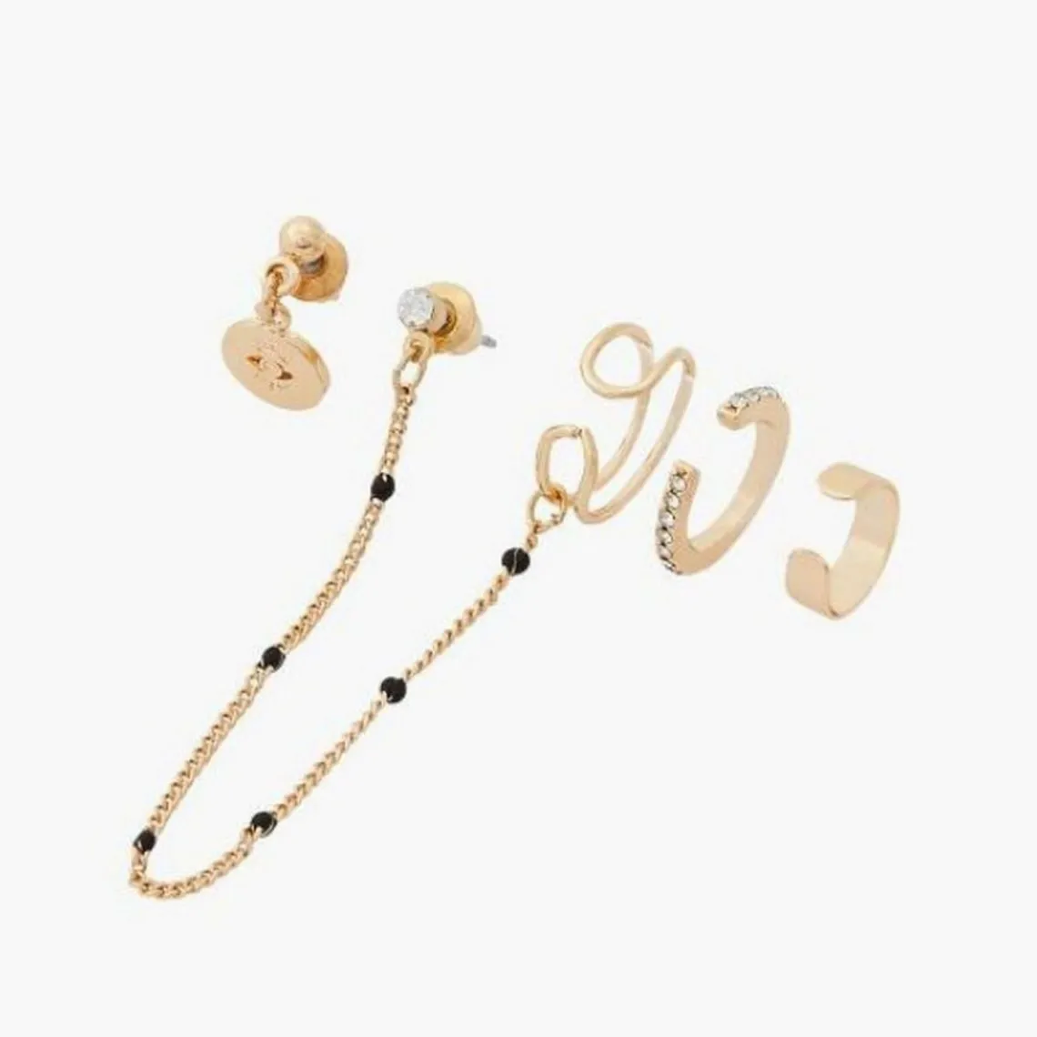 Balaboosté Boucles D'oreilles Femme Cuff D'oreille Chaine Émaillée Et Stud Ac Medaille - 3502456403710 Métal Doré | Femme Boucles D'Oreilles