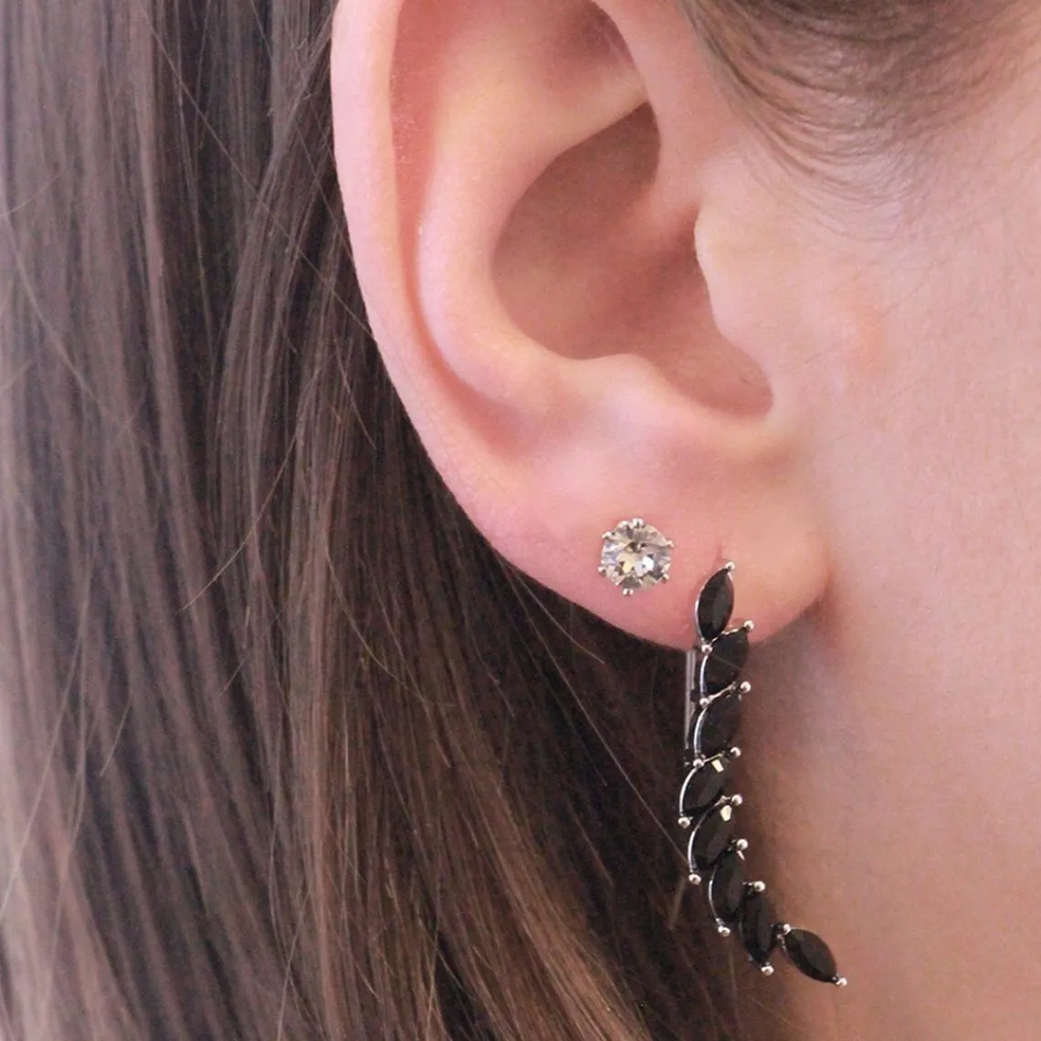 MYC-Paris Boucles d’oreilles Femme - DE0340-S-BK Laiton Argent Noir | Femme Boucles D'Oreilles