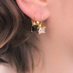 MYC-Paris Boucles d’oreilles Femme Square - DE0007-G-BK Laiton Doré Noir | Femme Boucles D'Oreilles