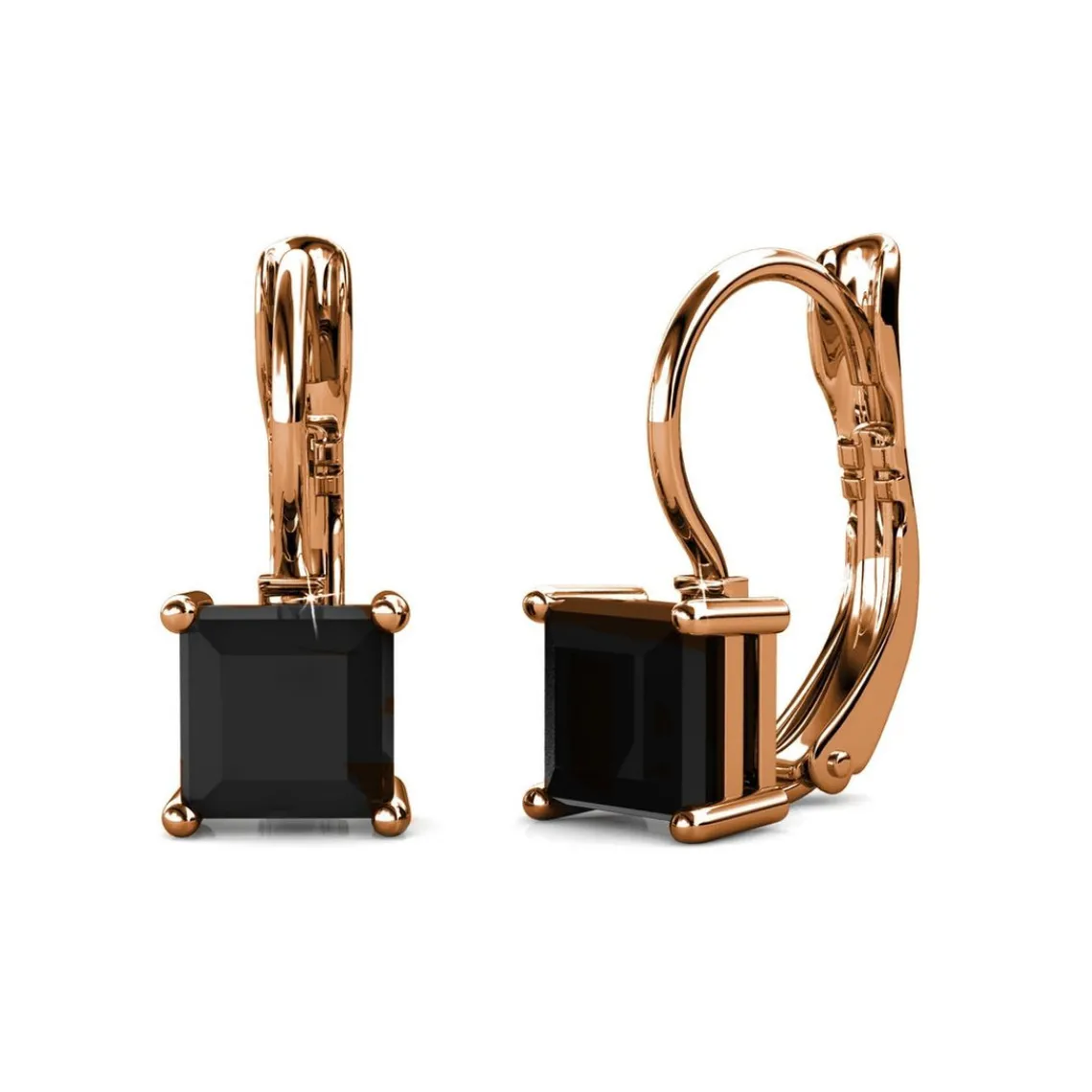 MYC-Paris Boucles d’oreilles Femme Square - DE0007-RG-BK Laiton Doré rose Noir | Femme Boucles D'Oreilles