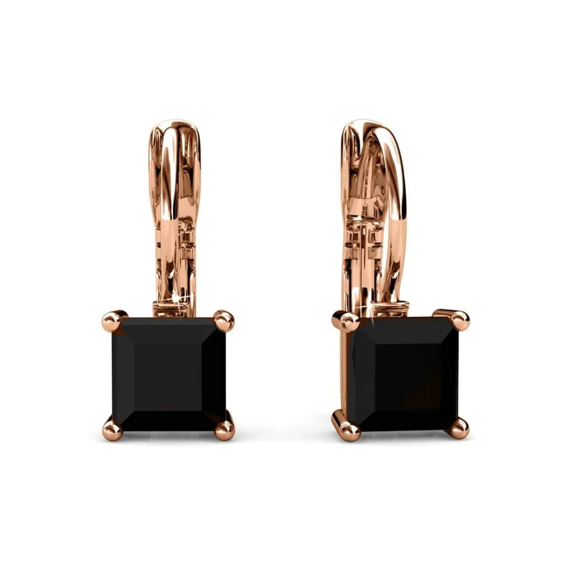 MYC-Paris Boucles d’oreilles Femme Square - DE0007-RG-BK Laiton Doré rose Noir | Femme Boucles D'Oreilles