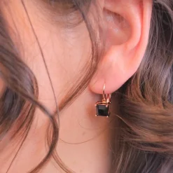 MYC-Paris Boucles d’oreilles Femme Square - DE0007-RG-BK Laiton Doré rose Noir | Femme Boucles D'Oreilles