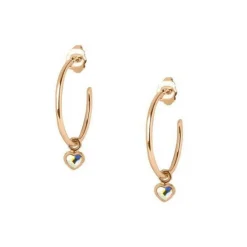 Les Interchangeables Boucles d'oreilles A59260 - Creoles Coeur Doré Rose | Femme Boucles D'Oreilles