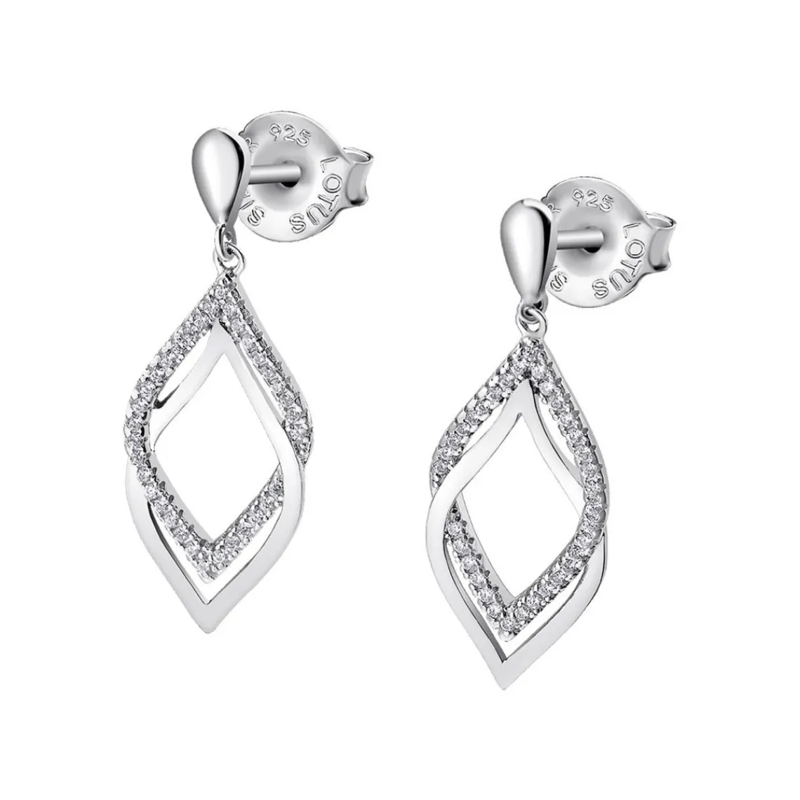 Lotus Silver Boucles d'oreilles Pure Essentiel LP1791-4-1 - Boucles d'oreilles Argent Deux Losanges 24mm | Femme Boucles D'Oreilles