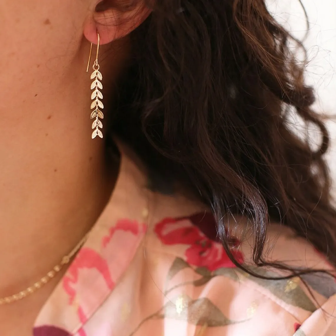 Maison de la Bijouterie Boucles d'oreilles Pendante Feuilles Plaqué Or - Y54Y50 | Femme Boucles D'Oreilles