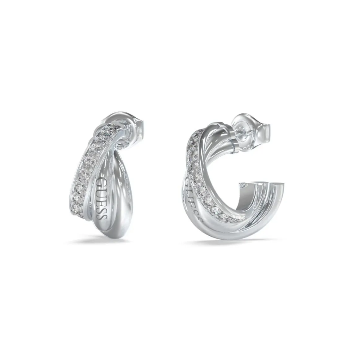 Guess Bijoux Boucles D'Oreilles Perfect Acier Rhodié Mini Pavées 17 Mm | Femme Boucles D'Oreilles
