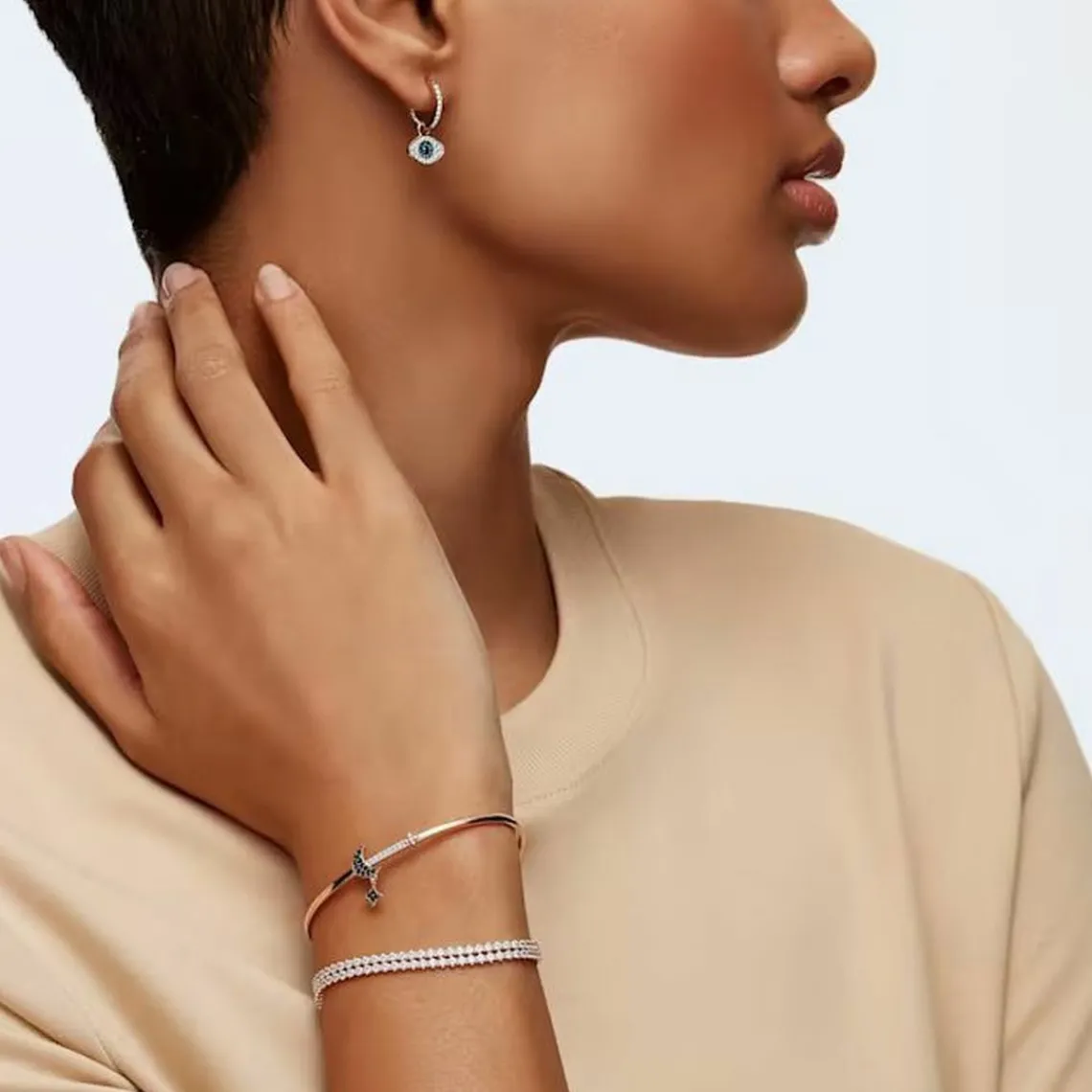 Swarovski Bijoux Boucles d'oreilles 5425857 - Acier Doré Rose Cristaux Swarovski Yeux Bleux Femme | Femme Boucles D'Oreilles