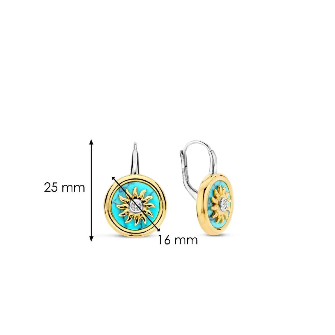 Ti Sento Boucles D'Oreilles - 7971TQ Argent Doré Pièce Fond Turquoise | Femme Boucles D'Oreilles