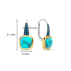 Ti Sento Boucles D'Oreilles - 7969TQ Argent Doré Pierre Veinée Turquoise Carré Et Oxydes De Zirconium Bleus | Femme Boucles D'Oreilles