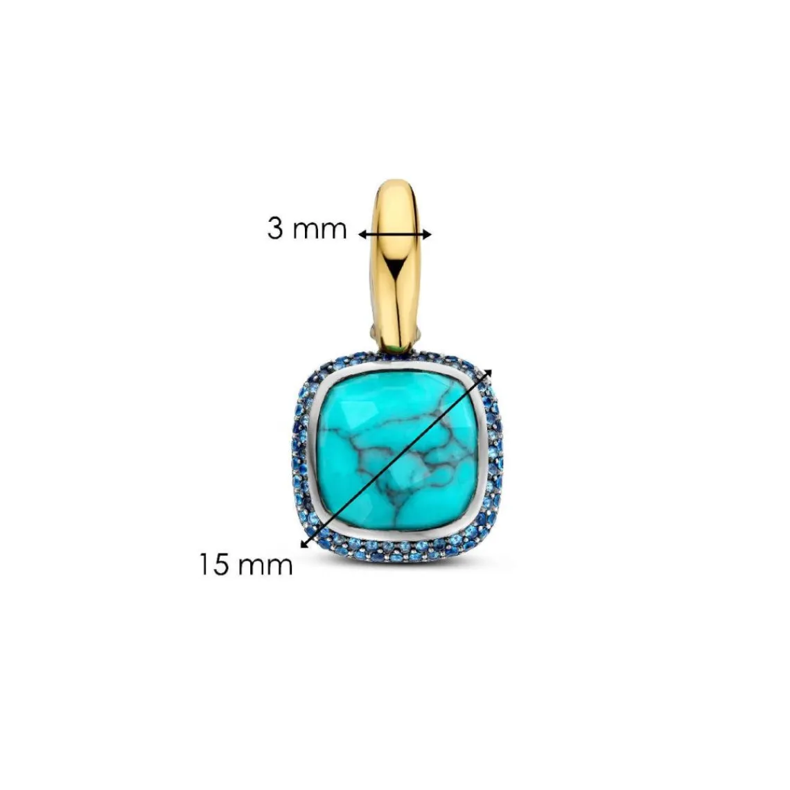 Ti Sento Boucles D'Oreilles - 7968TQ Argent Doré Pierre Veinée Turquoise Carré Et Oxydes De Zirconium Bleus | Femme Boucles D'Oreilles