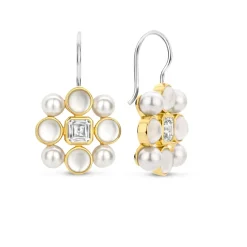 Ti Sento Boucles D'Oreilles - 7964YP Argent Doré Perles Synthétiques Et Oxyde De Zirconium Carré | Femme Boucles D'Oreilles