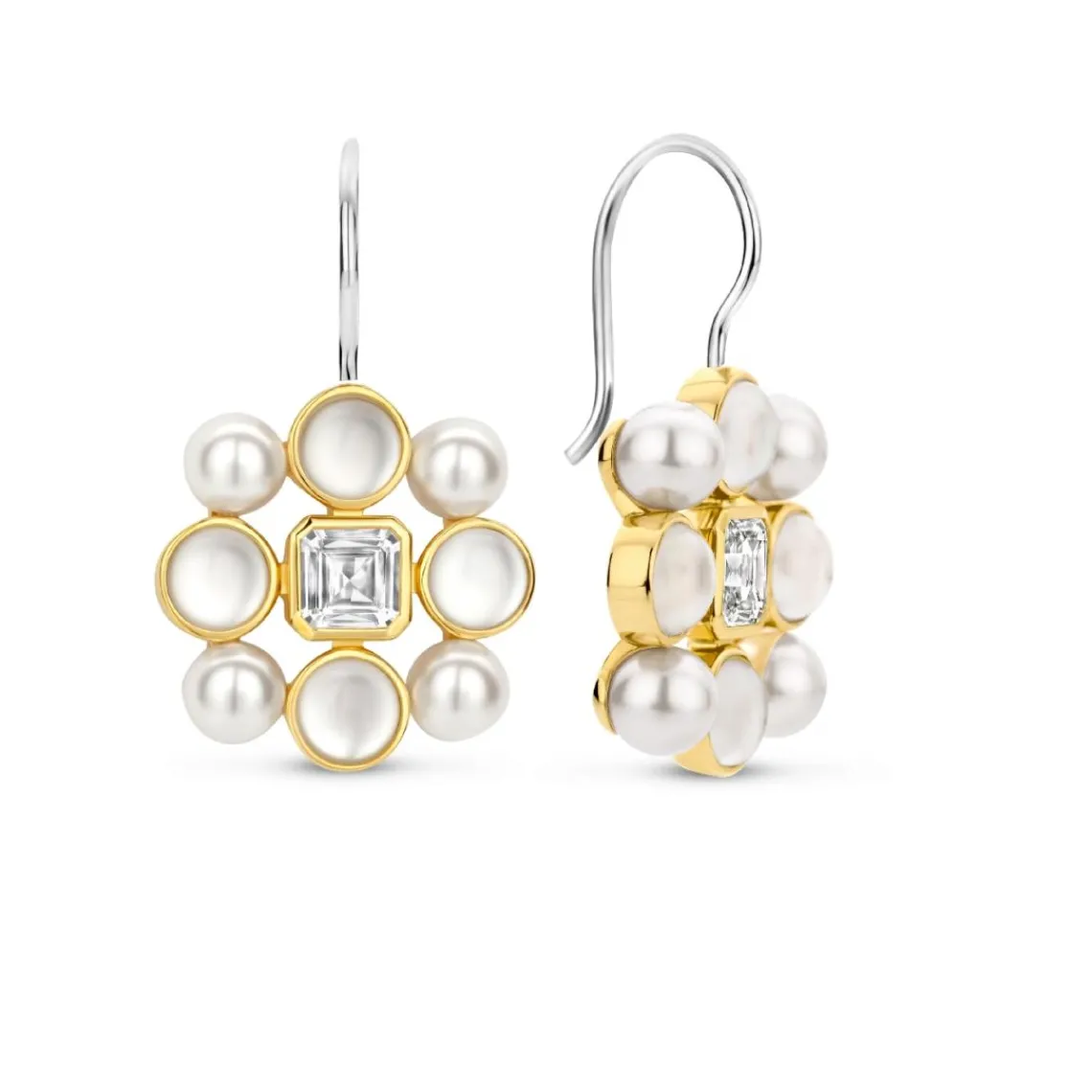 Ti Sento Boucles D'Oreilles - 7964YP Argent Doré Perles Synthétiques Et Oxyde De Zirconium Carré | Femme Boucles D'Oreilles