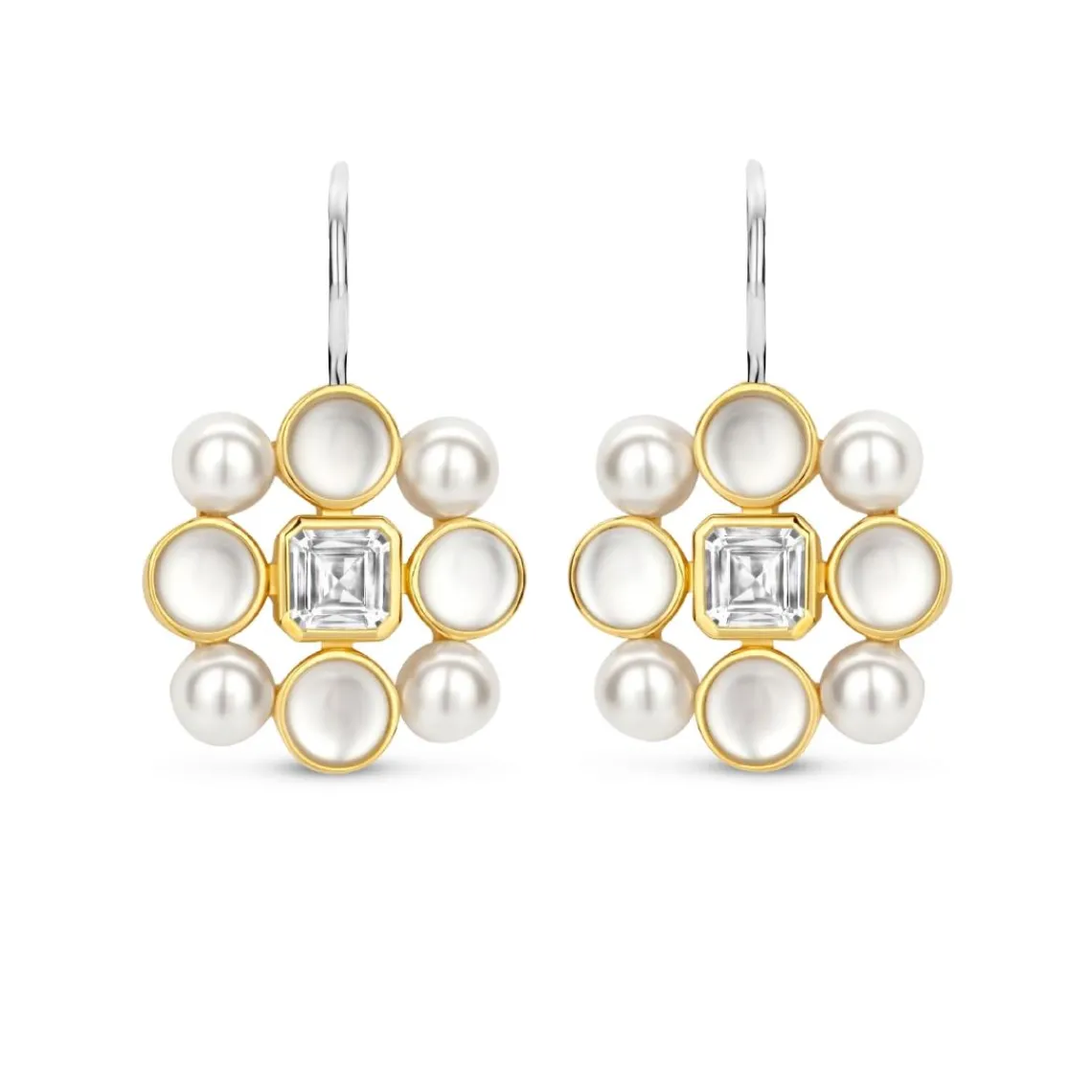 Ti Sento Boucles D'Oreilles - 7964YP Argent Doré Perles Synthétiques Et Oxyde De Zirconium Carré | Femme Boucles D'Oreilles