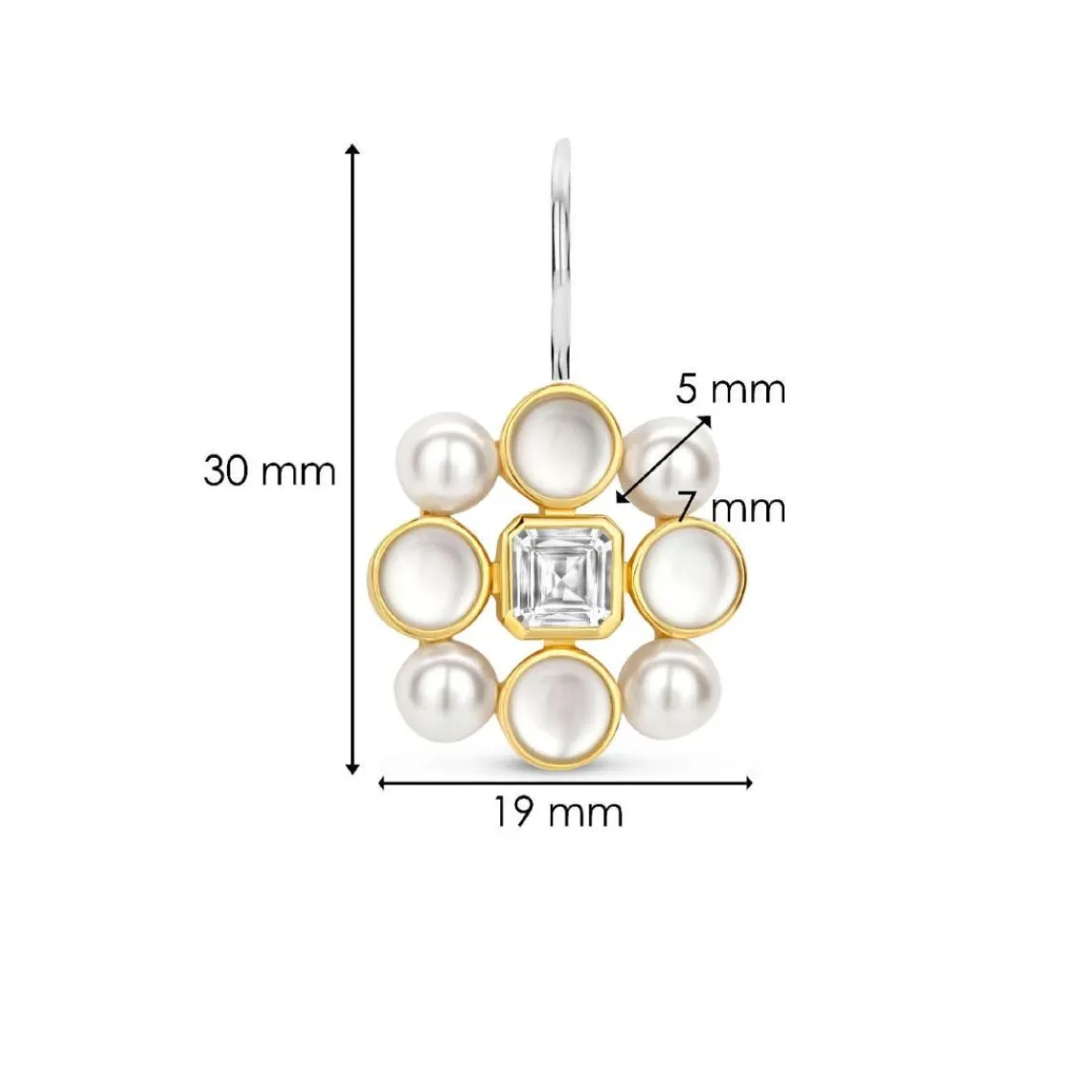 Ti Sento Boucles D'Oreilles - 7964YP Argent Doré Perles Synthétiques Et Oxyde De Zirconium Carré | Femme Boucles D'Oreilles