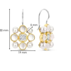 Ti Sento Boucles D'Oreilles - 7964YP Argent Doré Perles Synthétiques Et Oxyde De Zirconium Carré | Femme Boucles D'Oreilles