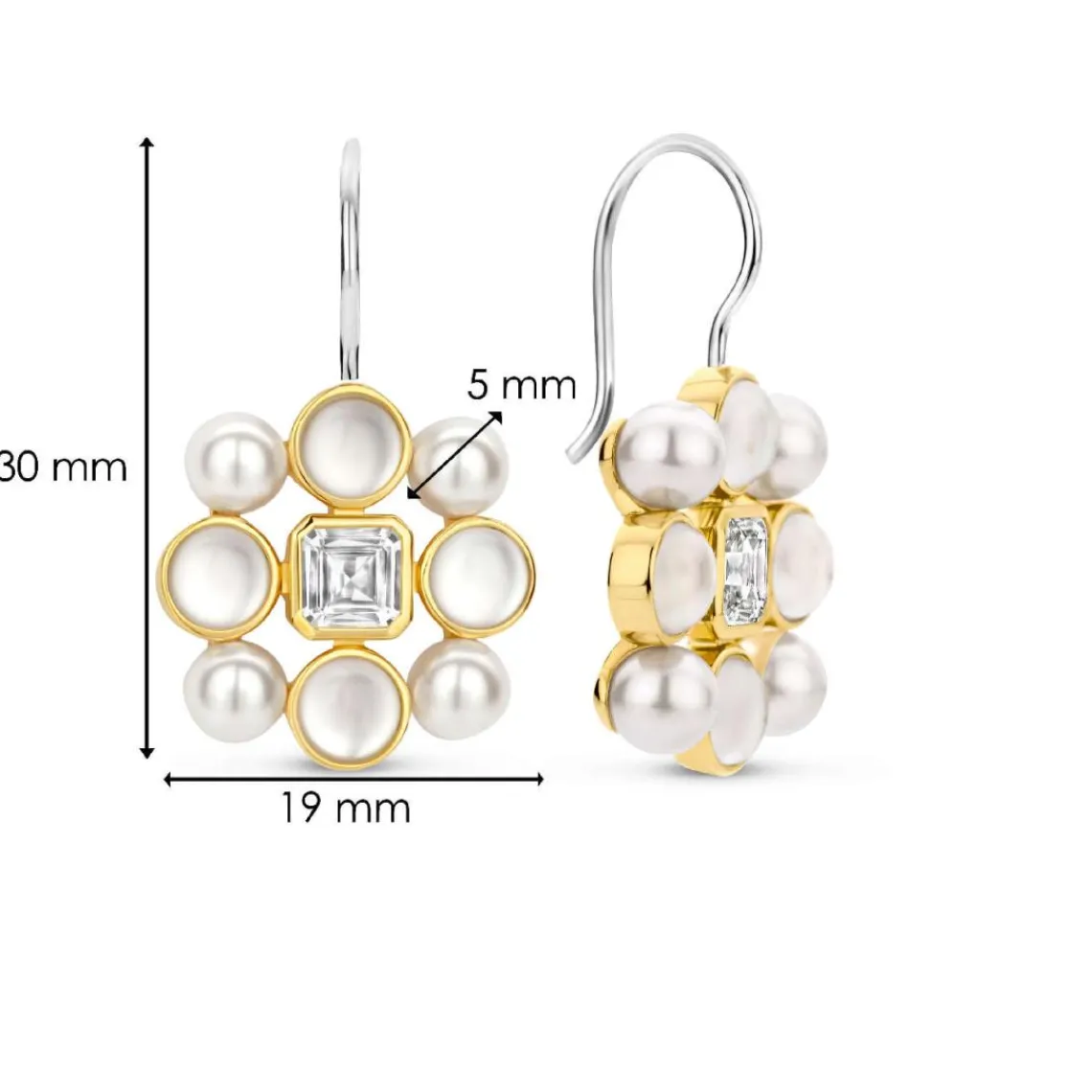 Ti Sento Boucles D'Oreilles - 7964YP Argent Doré Perles Synthétiques Et Oxyde De Zirconium Carré | Femme Boucles D'Oreilles