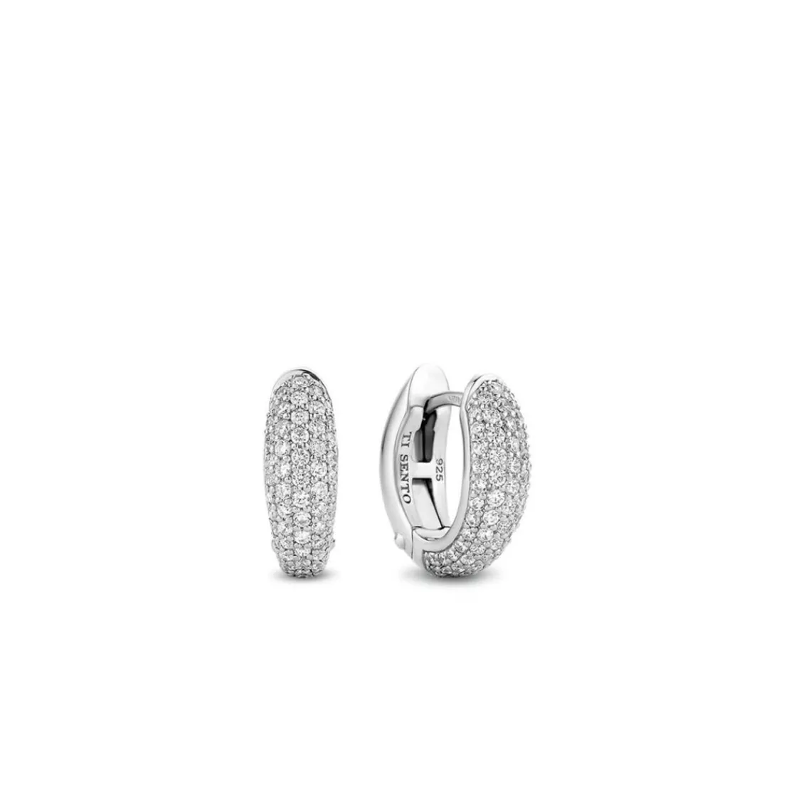 Ti Sento Boucles d'Oreilles 7804ZI - anneaux allongés argent pavés petit modèle | Femme Boucles D'Oreilles