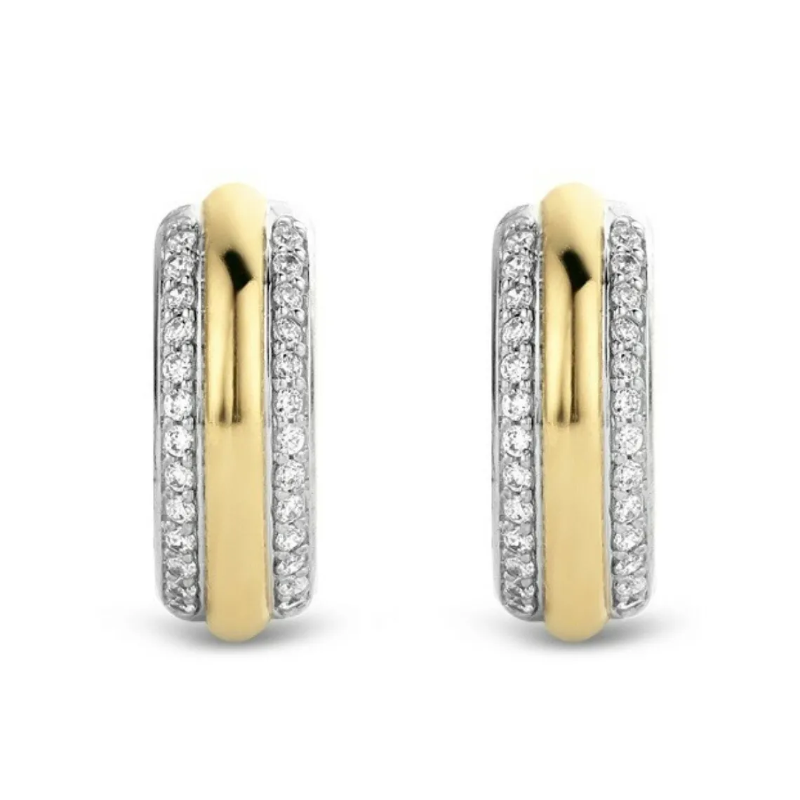 Ti Sento Boucles d'oreilles 7786ZY - Boucles d'oreilles Argent Gaudron Doré et Anneaux Pavés | Femme Boucles D'Oreilles
