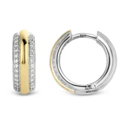 Ti Sento Boucles d'oreilles 7786ZY - Boucles d'oreilles Argent Gaudron Doré et Anneaux Pavés | Femme Boucles D'Oreilles