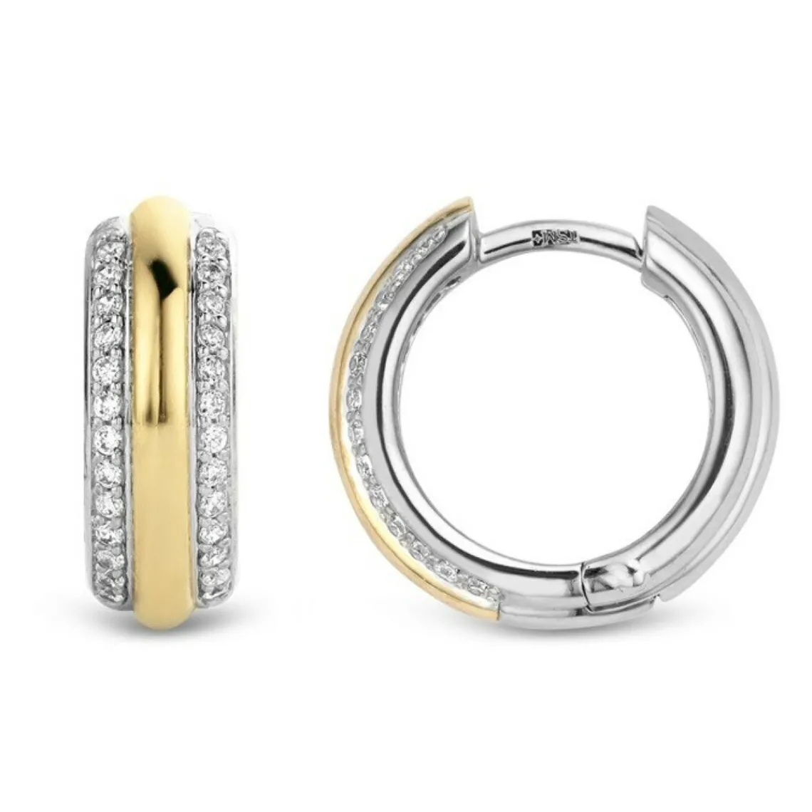 Ti Sento Boucles d'oreilles 7786ZY - Boucles d'oreilles Argent Gaudron Doré et Anneaux Pavés | Femme Boucles D'Oreilles