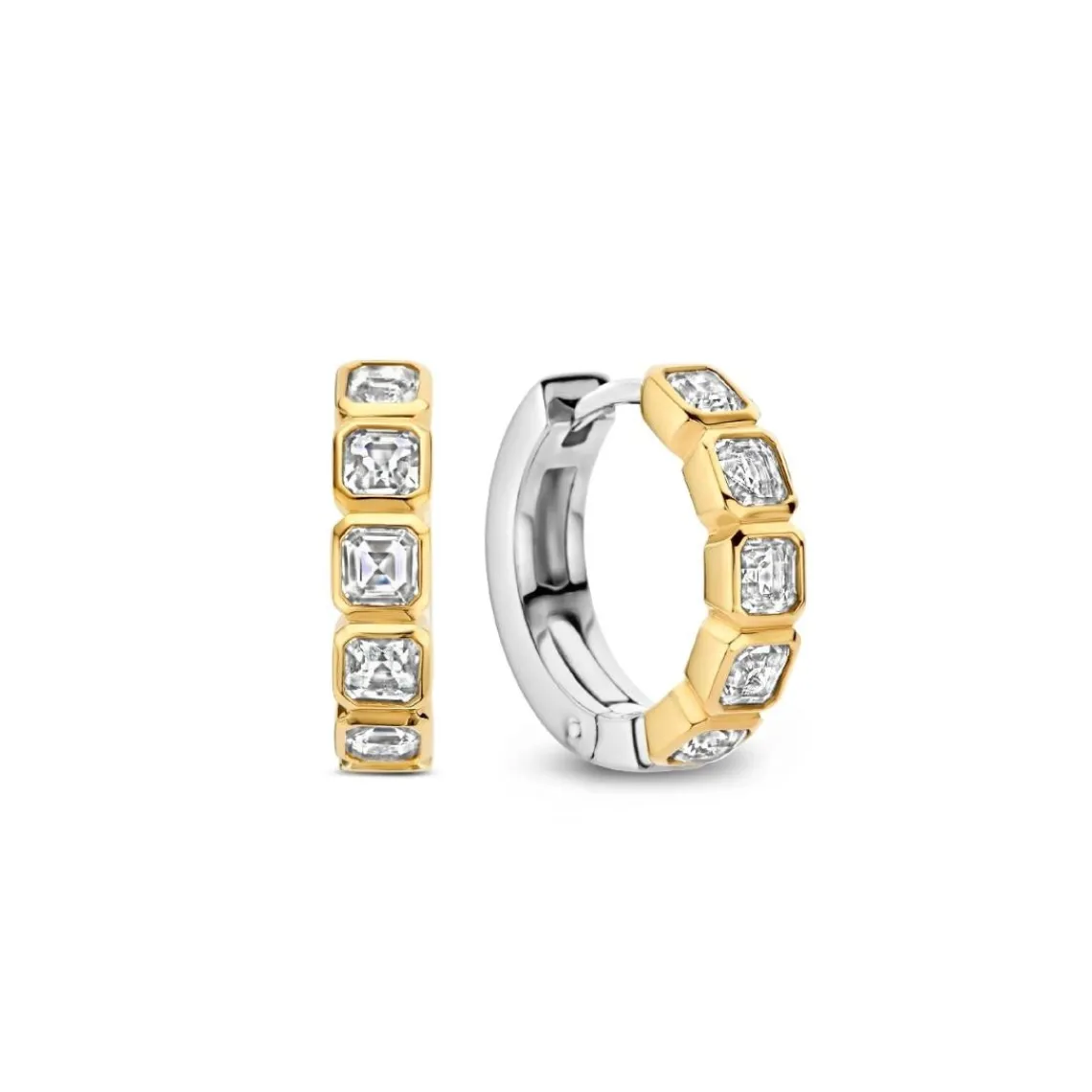 Ti Sento Boucles D'Oreilles - 7965ZY Argent Doré Et Oxydes De Zirconium Sertis Clos Carré | Femme Boucles D'Oreilles