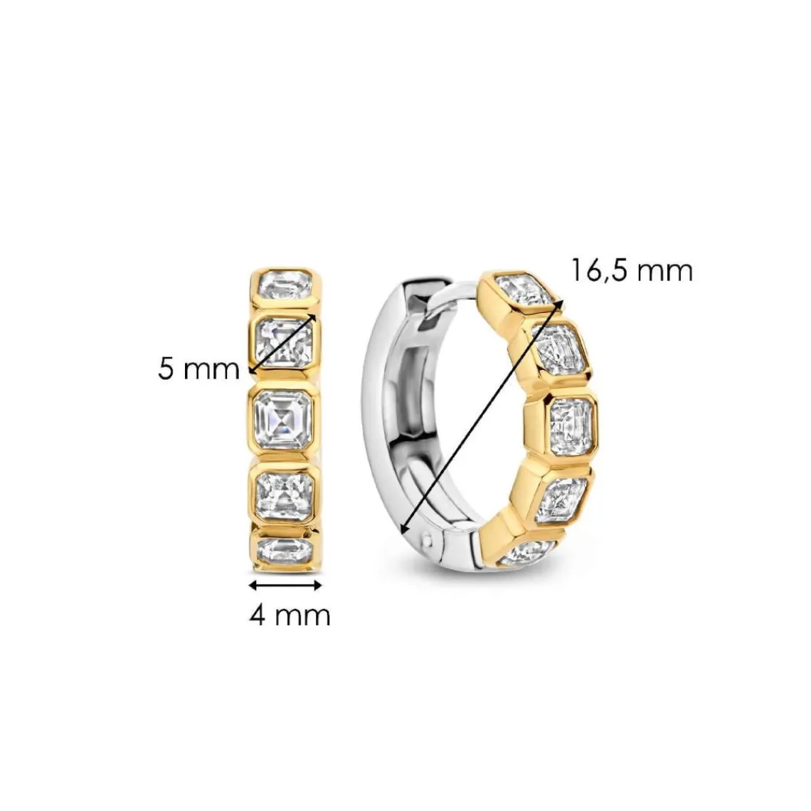 Ti Sento Boucles D'Oreilles - 7965ZY Argent Doré Et Oxydes De Zirconium Sertis Clos Carré | Femme Boucles D'Oreilles