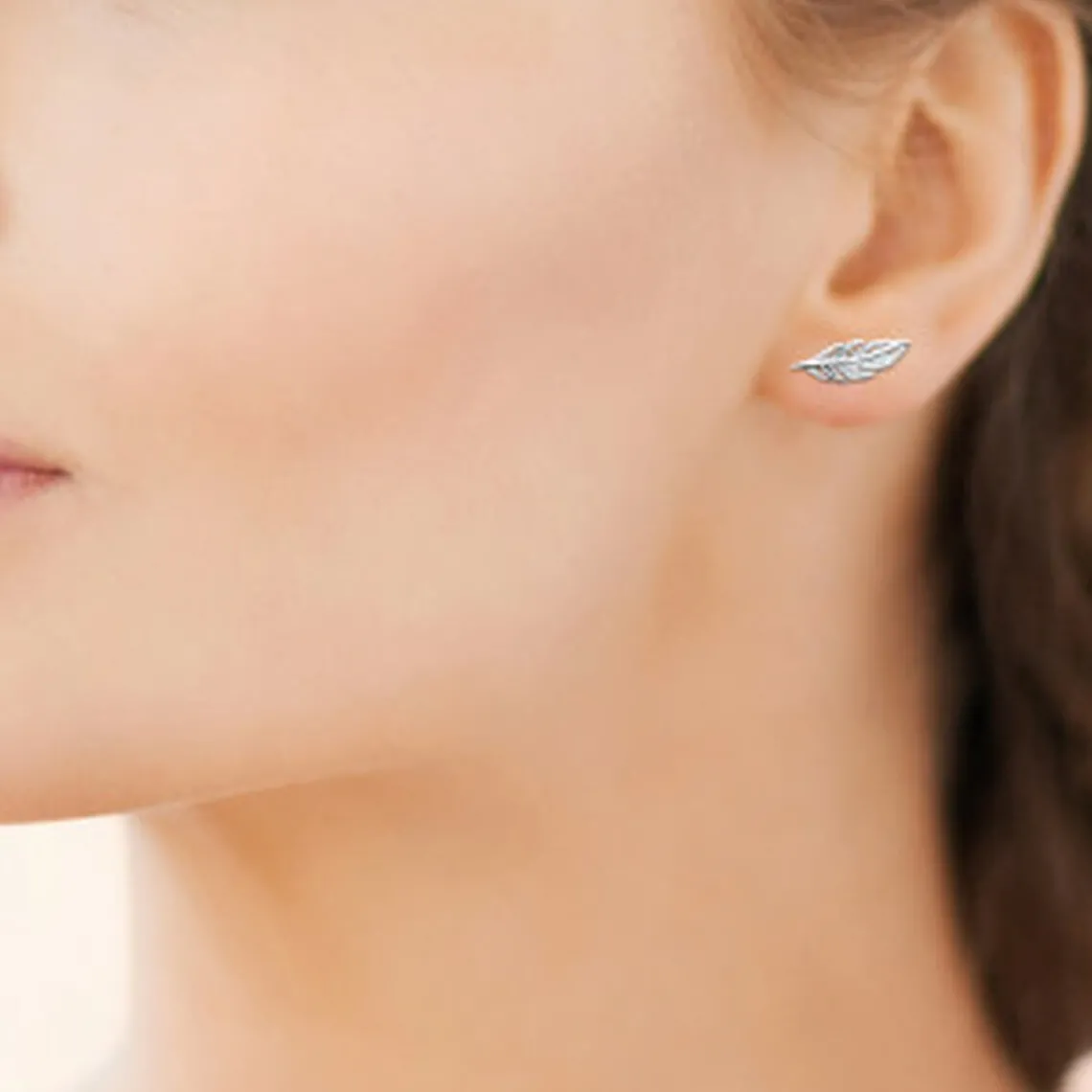 Maison de la Bijouterie Boucles oreilles femme plume Argent W5YWZ00 | Femme Boucles D'Oreilles