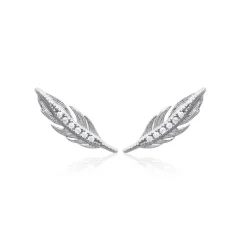 Maison de la Bijouterie Boucles oreilles puces fantaisie plume Argent Z5YVWZ0 | Femme Boucles D'Oreilles
