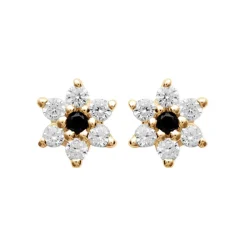 Maison de la Bijouterie Boucles oreilles puces fleurs bicolore plaqué or Y5YU40W | Femme Boucles D'Oreilles