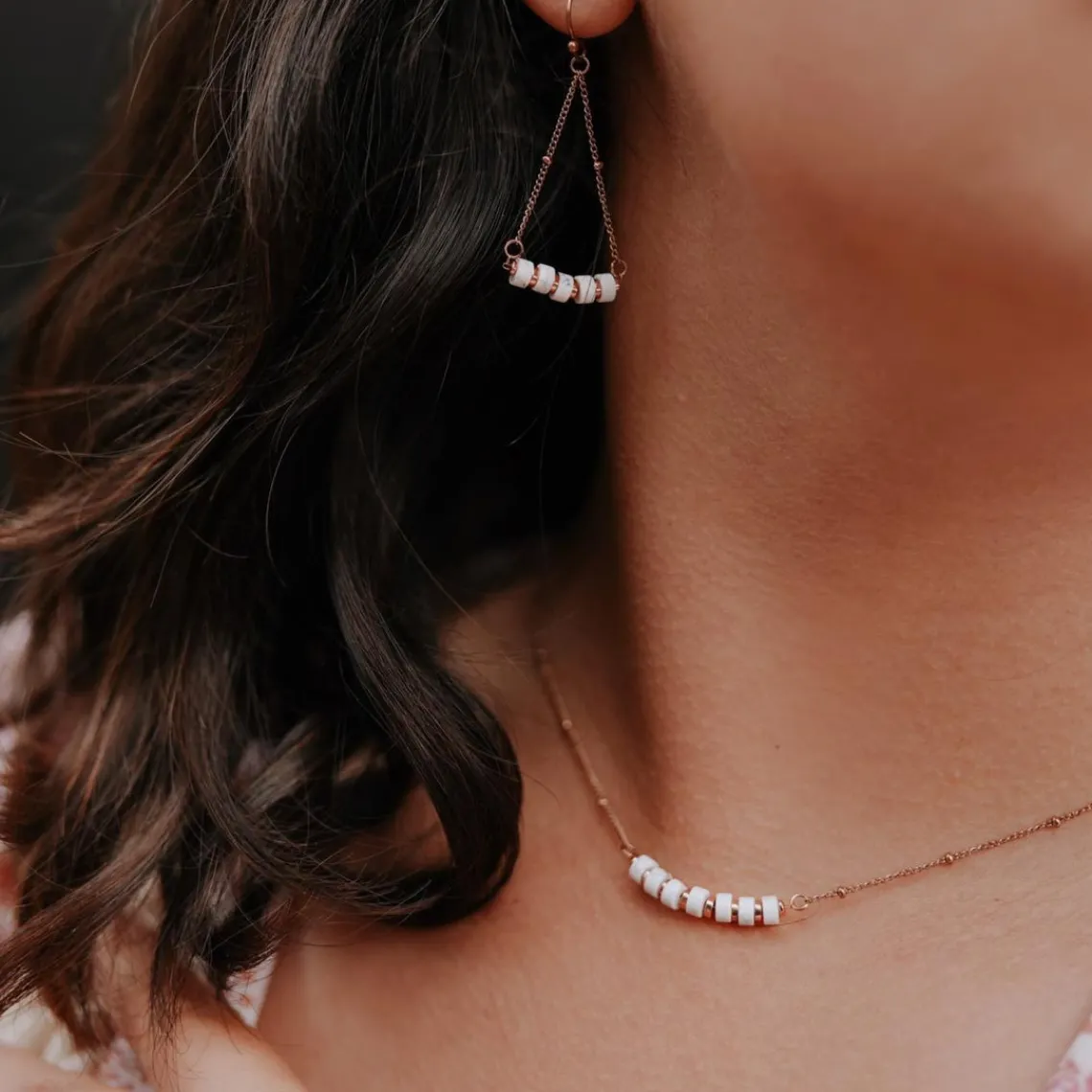 Sloya Boucles oreilles Piana en pierres Howlite | Femme Boucles D'Oreilles
