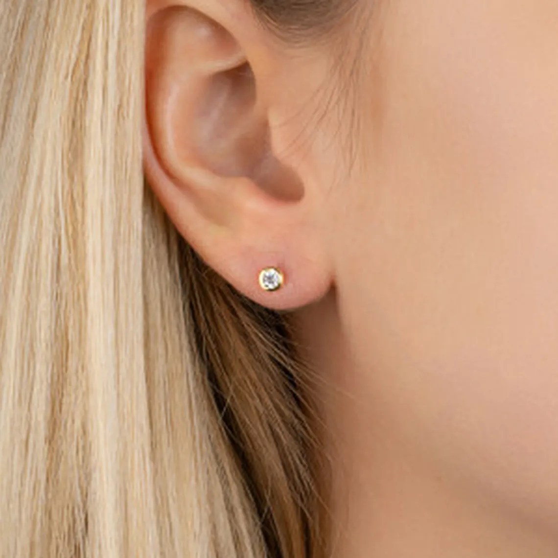 Maison de la Bijouterie Boucles oreilles solitaire plaqué or 3mm Y5ZZ5Z03 | Femme Boucles D'Oreilles
