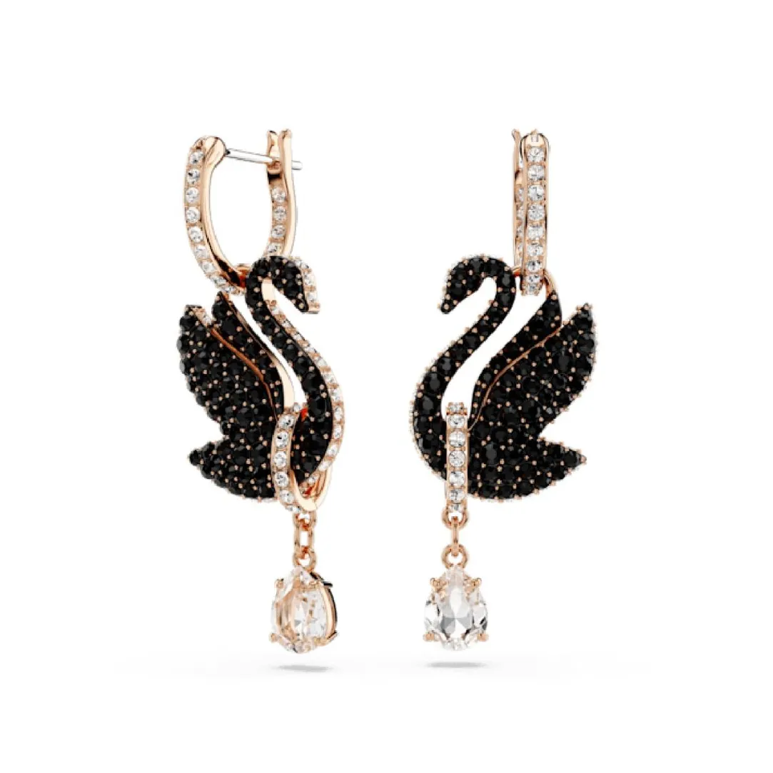 Swarovski Bijoux Boucles oreilles Swarovski Swan - 5678047 noir,doré rose | Femme Boucles D'Oreilles