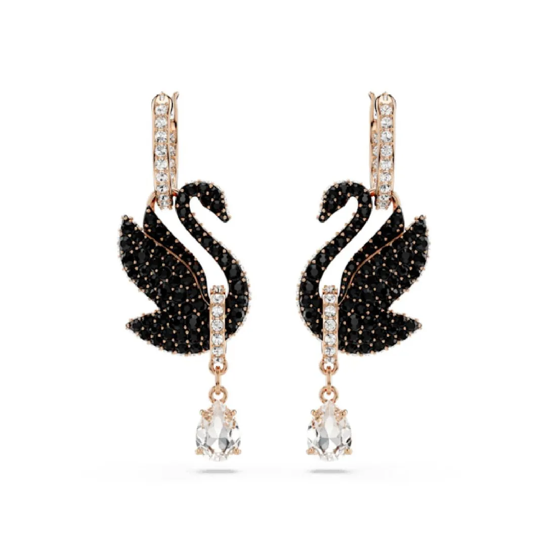 Swarovski Bijoux Boucles oreilles Swarovski Swan - 5678047 noir,doré rose | Femme Boucles D'Oreilles